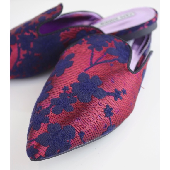 Blue District Shoes - Burgundy /Navy Embroidered Mules